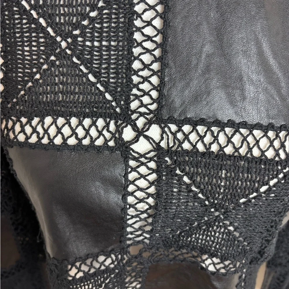 Zara Faux leather Crochet Cutout Black Mesh Long Sleeve Top Size Medium